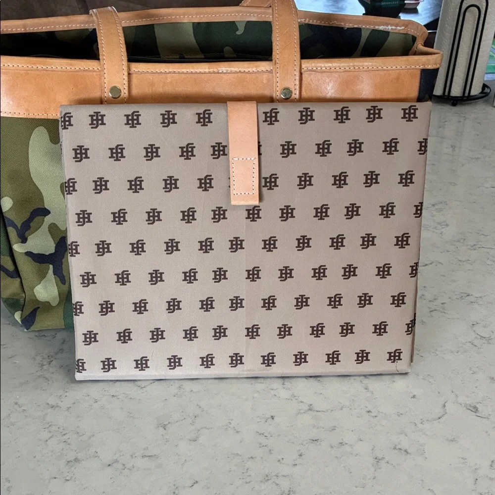 Shelly Camouflage Laptop/Diaper Bag with Tan Straps